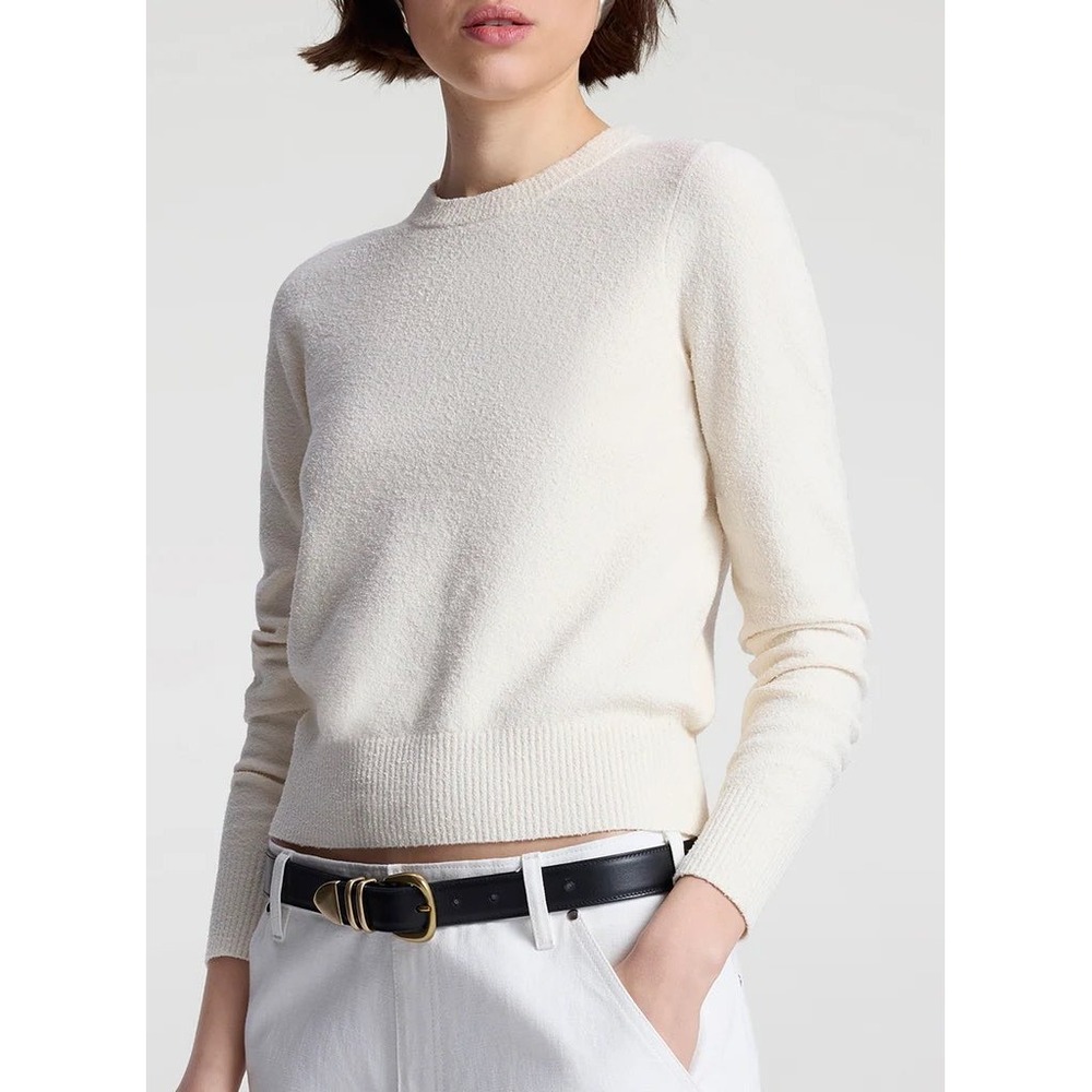 A.L.C. Bradley Cotton Bouclé Cropped Sweater in Off White - Size Medium